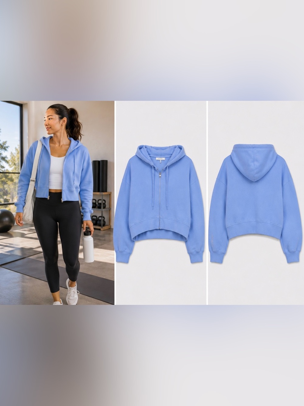 Athleta Forever Fleece Crop Full Zip Hoodie Cornflower Blue Size M